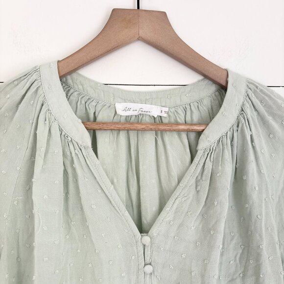 All in Favor Nordstrom mint green button down swiss dot blouse - Picture 2 of 5